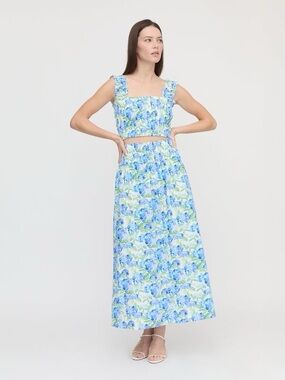 NWT Hill House Blue and Green Floral Maxi Skirt